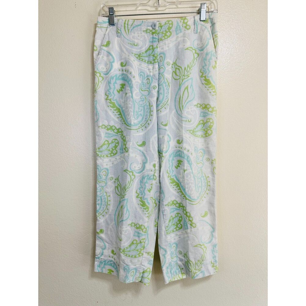 Women's BOHO Lightweight Linen Blend Paisley Casual Capri Pants, Size M